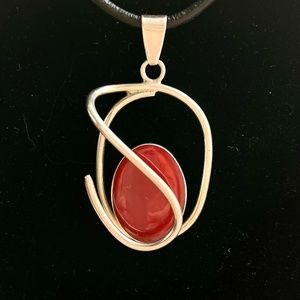 Vtg  Red Jasper Sterling Silver Pendant